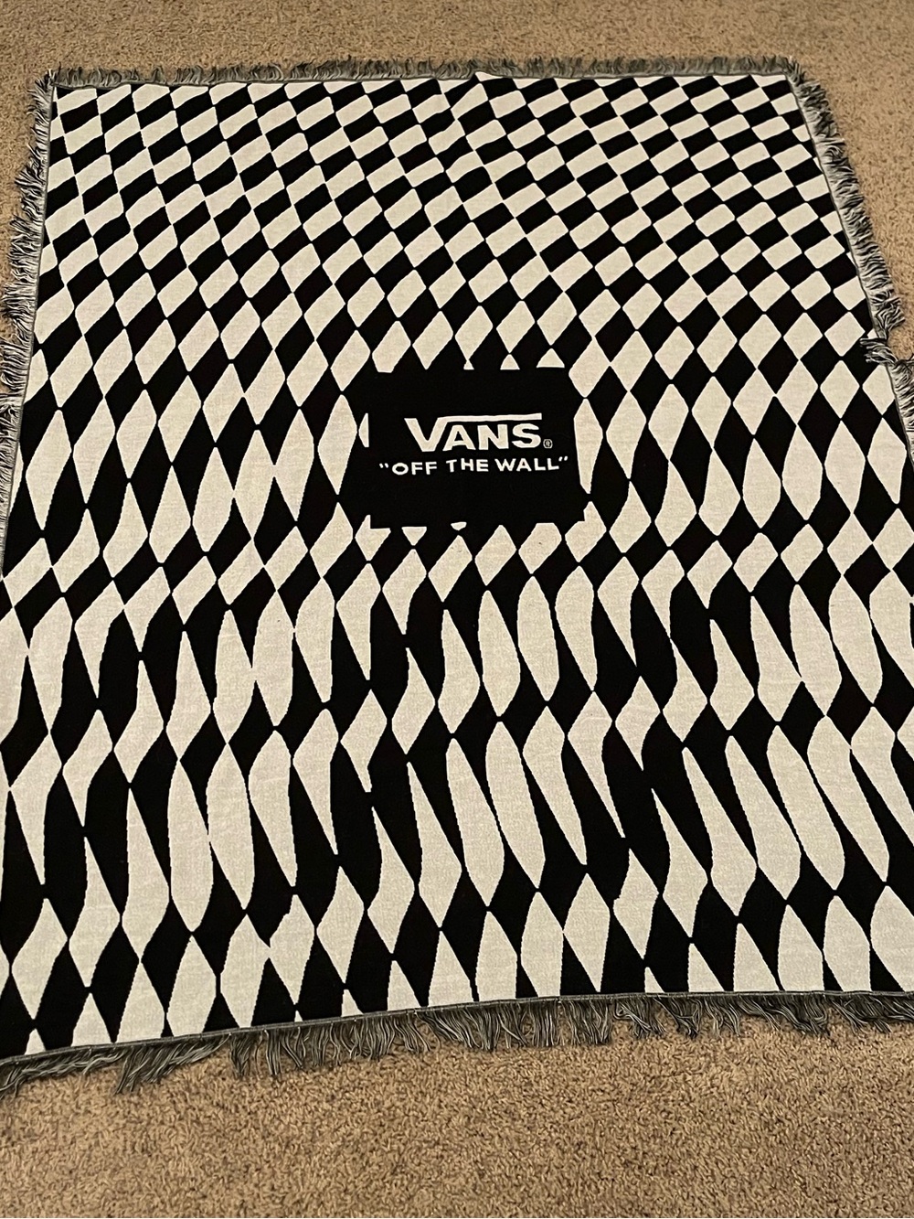 Vans Black and White Op Art Fringe Throw Blanket
